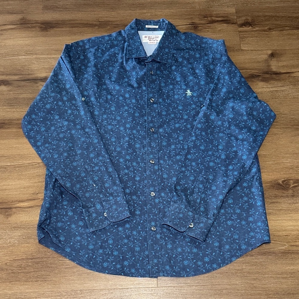 Men's Original Penguin Floral Heritage Slim Fit Button Down Shirt. Size XL